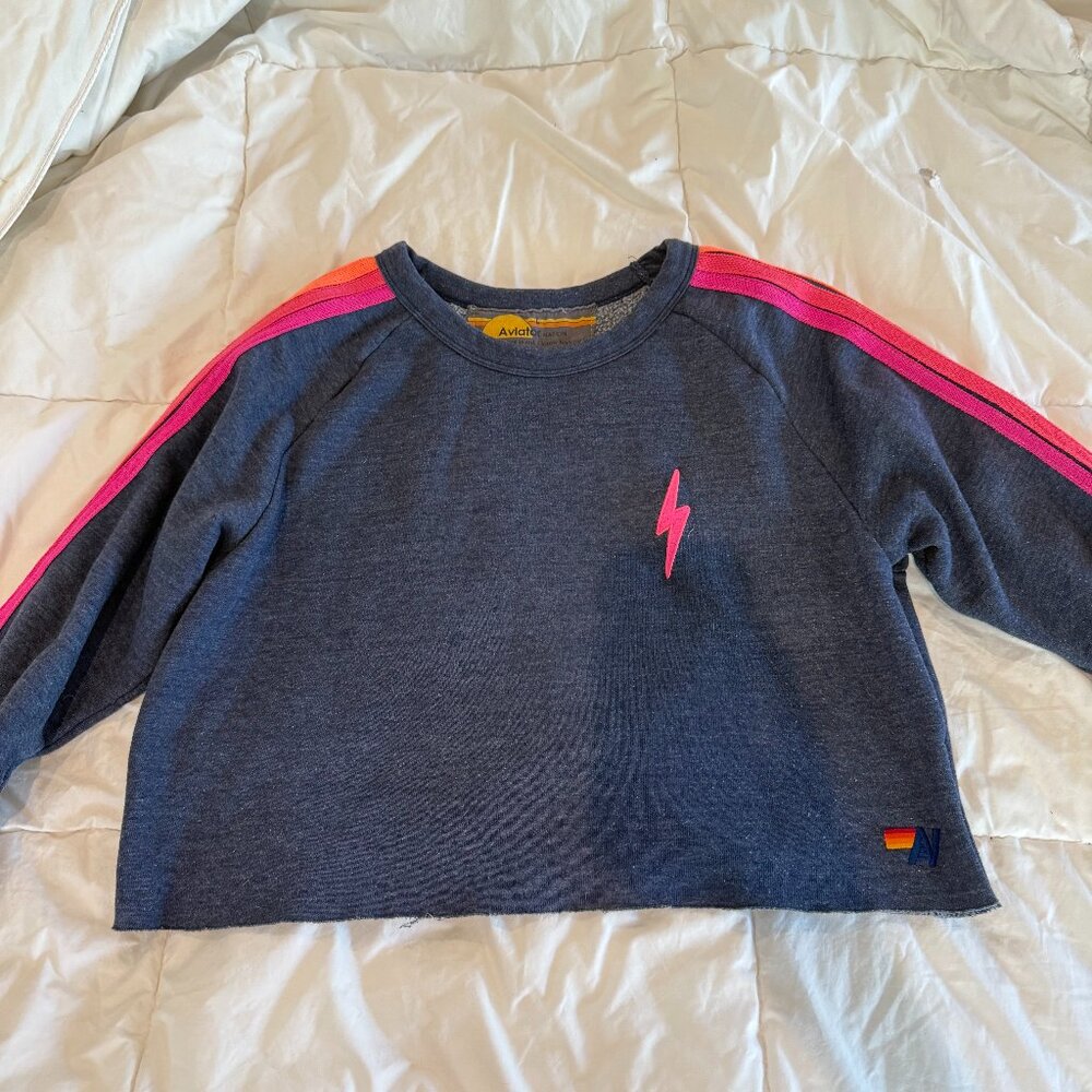 Aviator Nation Bolt Cropped Classic Crewneck, Large